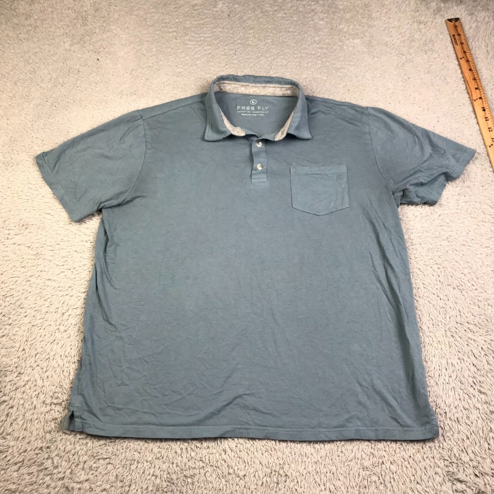 Free Fly Shirt Mens L Blue Cotton Bamboo Blend Performance Short Sleeve Polo
